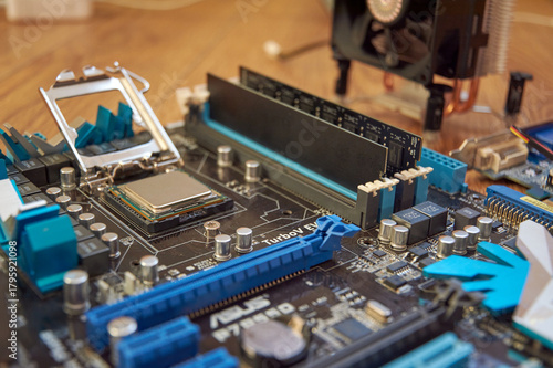 Chelyabinsk, Russia - January 23, 2021: Motherboard processor shot from above, close-up of processor