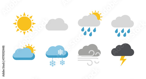 Colorful Weather Icons Collection Sun Rain Snow Clouds Wind Stormy Lightning Forecast Symbols Set