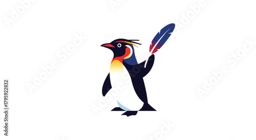 Colorful stylized penguin with feather
