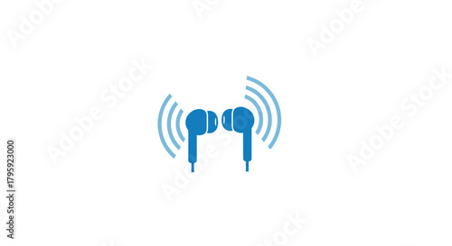 Blue earphones with sound waves