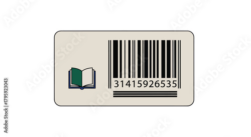 Book checkout card barcode, book graphic, beige background