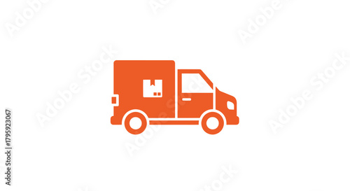 Orange delivery van icon, package inside