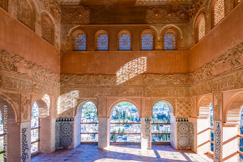 Architecture of medieval Nadrid palace in Alhambra, Granada, Spain