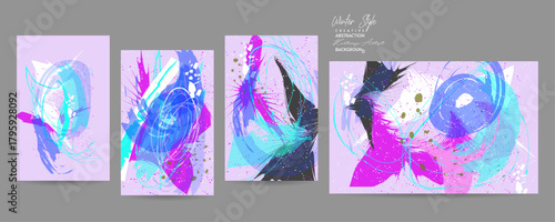 Elegant natural pastel muted pale calm tones card templates set. Collection of Winter Christmas style invitations with gold abstraction backgrounds