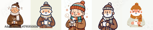 vector grandfather drinking hot coffee in winter
