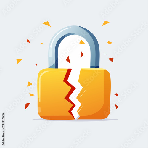 Broken lock symbolizes cybersecurity breach and data vulnerability issues