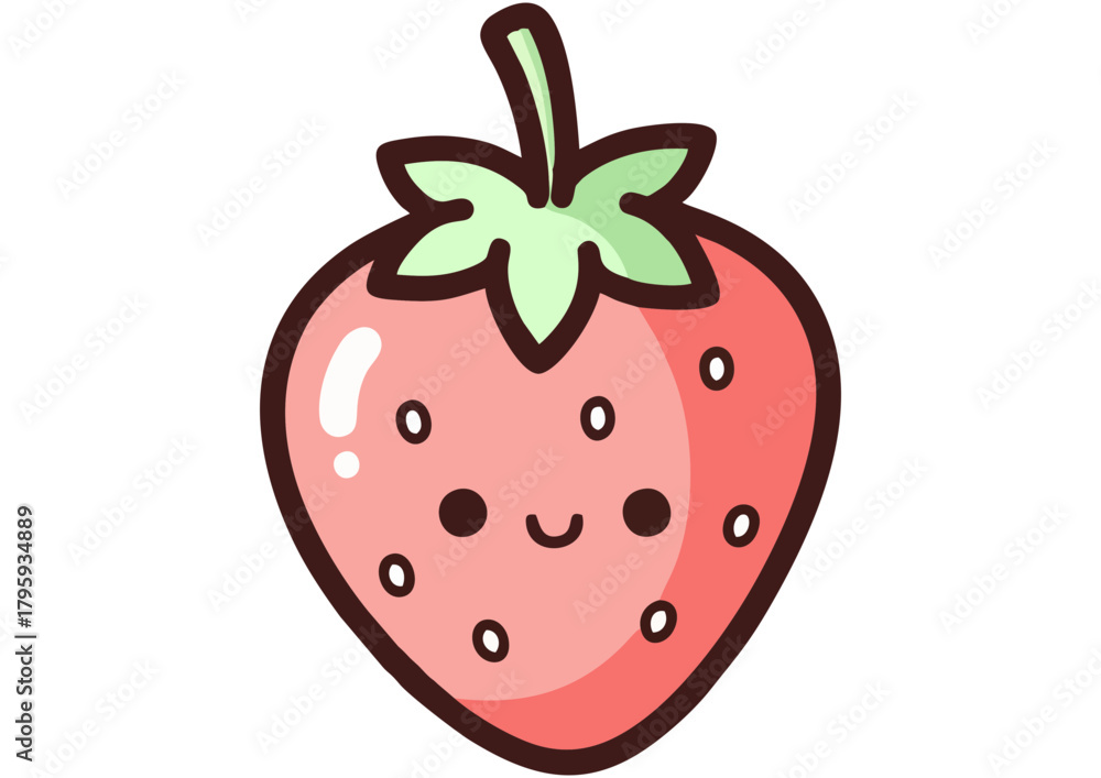Obraz premium Stylized fresh strawberry with green leaves on a light pink background, vector illustration 