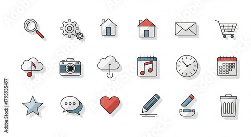 Collection of various line art icons including home, search, settings, and shopping cart arranged neatly created with generated ai