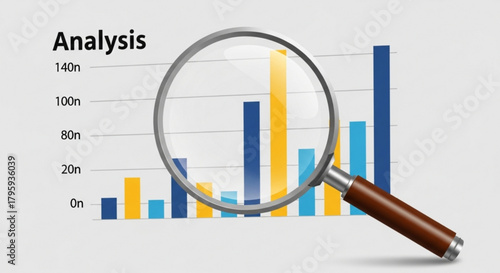 Magnifying glass over a bar graph showing analysis and business data visualization clearly displayed created with generated ai