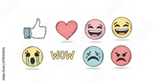 Illustration of different emotions represented by emojis like happy sad angry and surprised icons set up created with generated ai