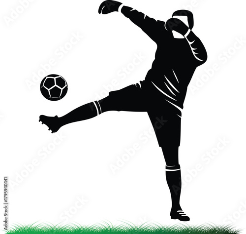 Soccer goalkeeper kicking ball in action vector graphic