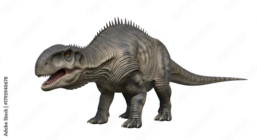 Naklejka premium Realistic iguanodon-like dinosaur model, detailed 3d render.