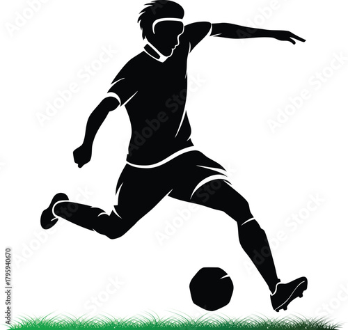 Soccer player in action kicking ball vector illustration