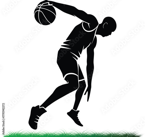 Basketball player dribbling silhouette illustration vector design on white