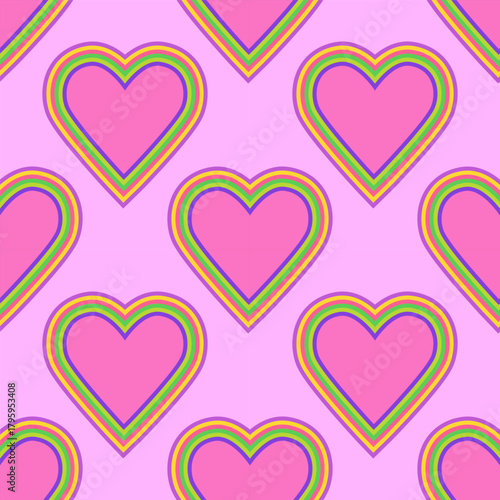 Cute romantic seamless pattern with pink hearts 