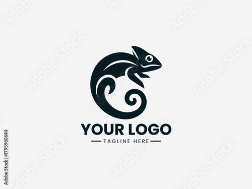 Classic chameleon figure illustrated in clean bold black vector logo design