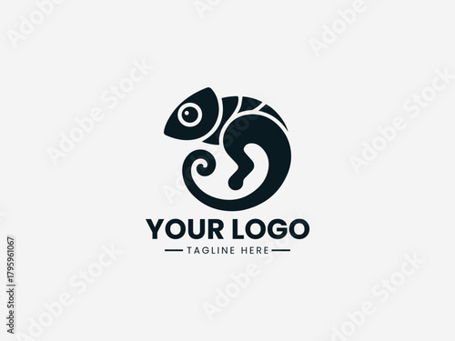 Classic chameleon figure illustrated in clean bold black vector logo design