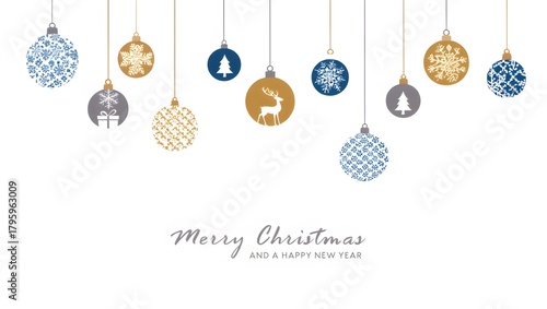 merry christmas card with hanging ball decoratoin vector illustration EPS10