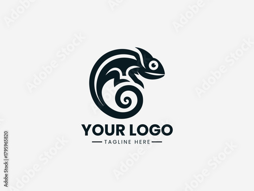 chameleon figure illustrated in clean bold black vector logo design for modern branding