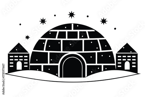 igloo in snow village vector icon silhouette