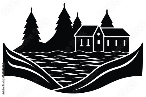 flooded river vector icon silhouette