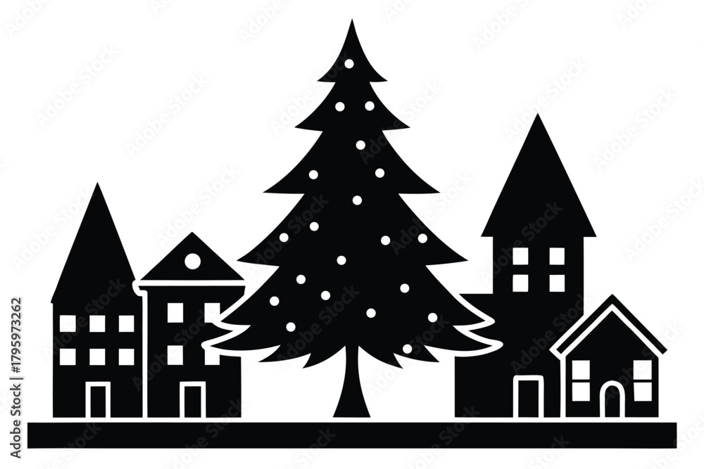 Naklejka premium christmas tree in town square vector icon silhouet