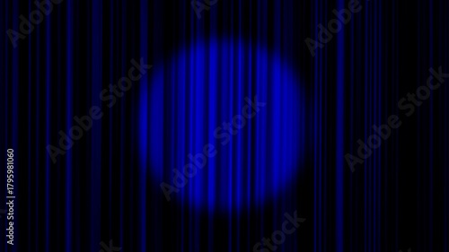 Spotlight on blue stage curtain animation after closing falling down from top and before opening lifting up on green screen. 4K animated curtain spotlight for cinematic opening closing theater.