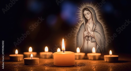 Candlelit vigil honoring Virgin Mary on Immaculate Conception Eve in Colombia, sacred devotional light glowing softly.