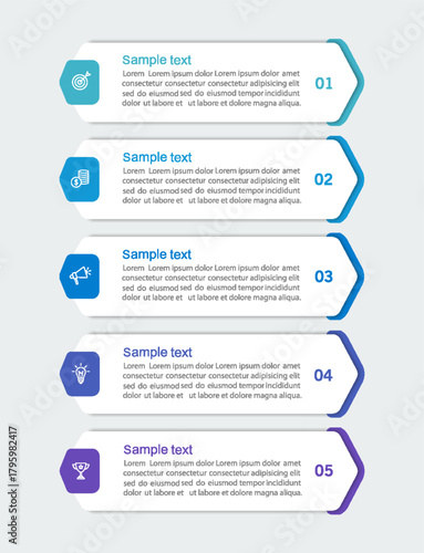 Business infographics number options template with 5 steps