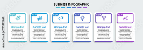 Business infographic vector design template with 6 options, steps or processes