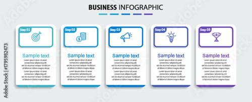 Business infographics number options template with 5 steps