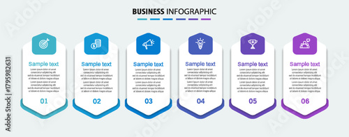 Business infographic vector design template with 6 options, steps or processes