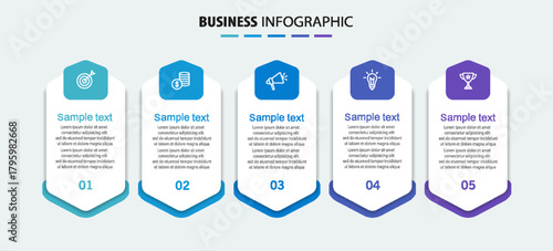 Business infographics number options template with 5 steps
