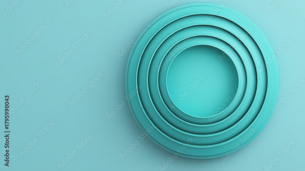 Fototapeta premium Minimalist turquoise circular shapes layered on a smooth background, emphasizing artistic design and modern aesthetics for creative projects and backgrounds