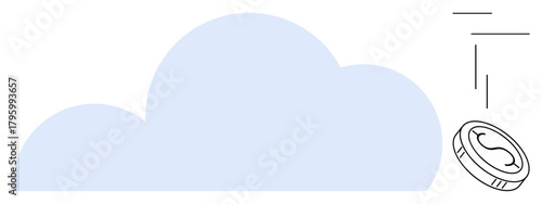 Soft blue cloud with a falling coin design highlights themes of cloud computing, digital payment, and financial technology. Ideal for tech, finance, innovation, security, SaaS, economy simple flat