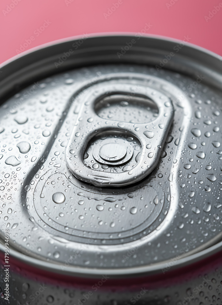 Obraz premium Metal Can Lid with Water Beads – Cold Drink Concept