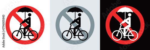 自転車の傘差し運転禁止マーク｜安全啓発用イラスト素材