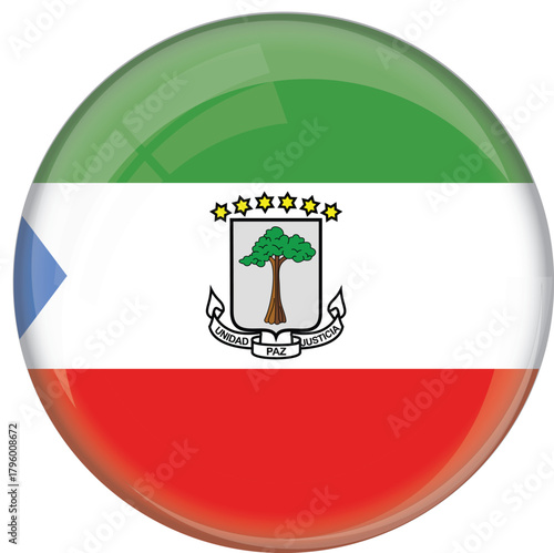 Equatorial Guinea Flag in Circular Glossy Style