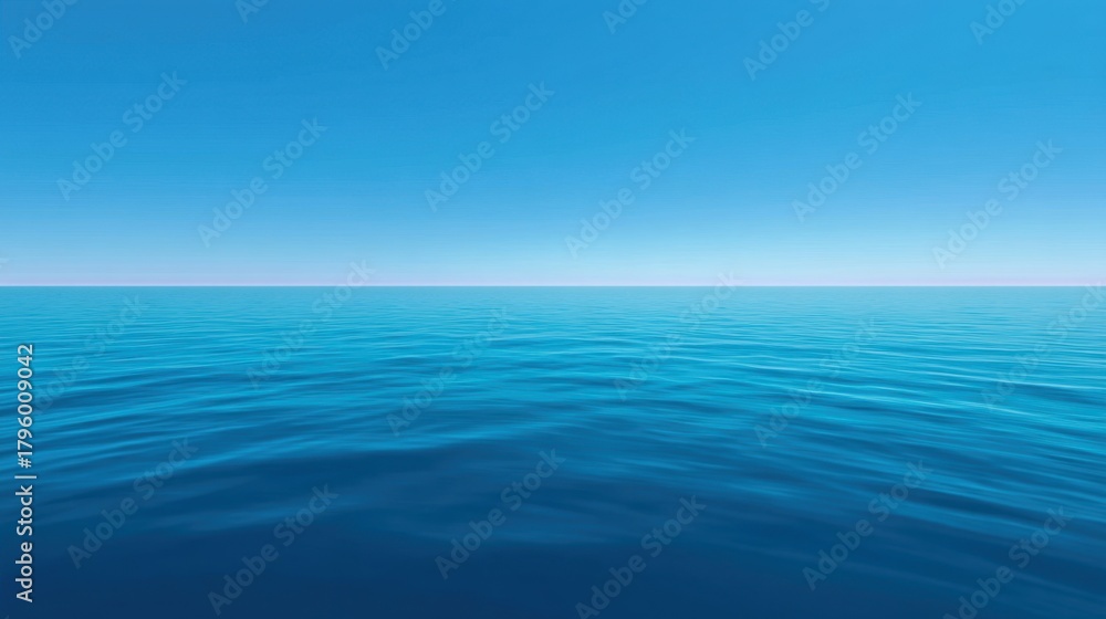 Fototapeta premium Serene and Tranquil Blue Ocean Water Surface Under Clear Sky with No Clouds, Perfect for Relaxation and Calming Backgrounds in Various Designs