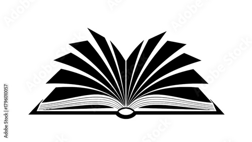Vector illustration of open book with radiating pages symbolizing knowledge, education, and learning, on a transparent background