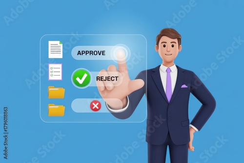 Man Approving a Document on a Digital Interface