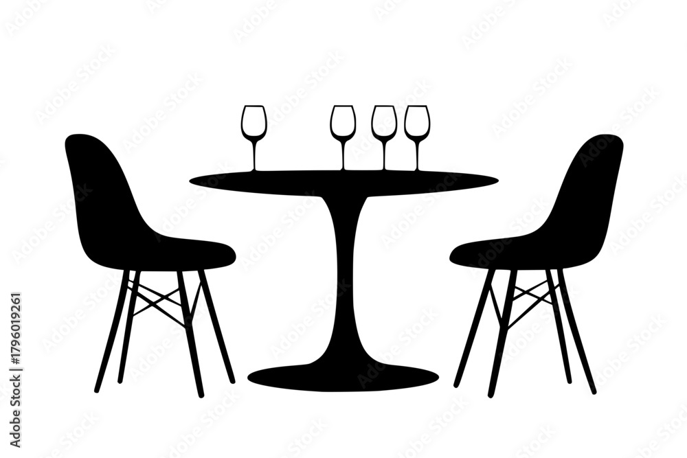 Fototapeta premium Minimalist Modern Dining Scene with Chairs and Glassware