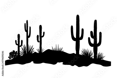 Minimalist Desert Landscape with Cacti Silhouettes
