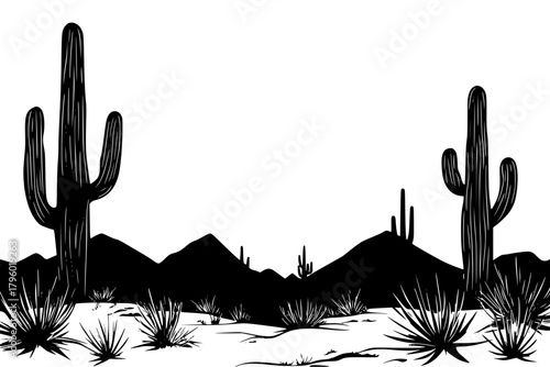 Desert Landscape with Cactus and Rolling Hills