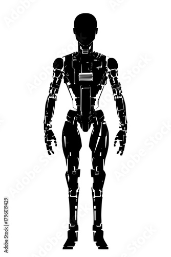 Futuristic Humanoid Robot Silhouette Plain Background