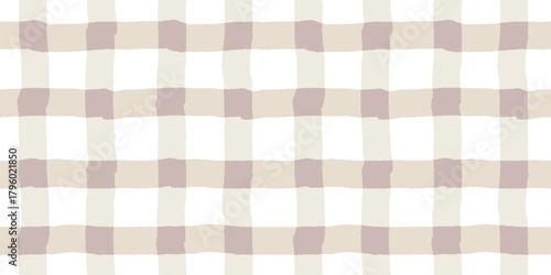 Hand-drawn gingham seamless pattern in warm beige and mauve tones