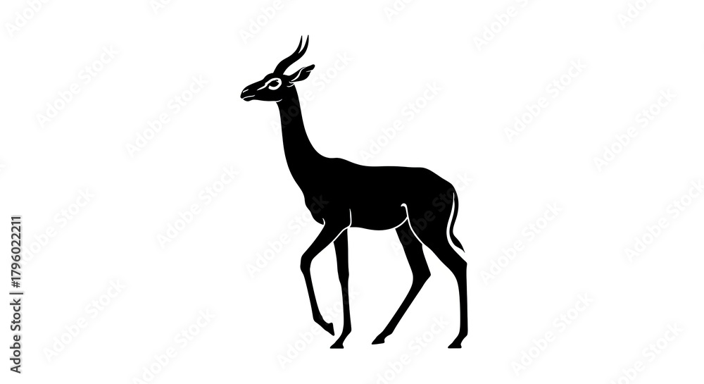 Obraz premium Silhouette of a gazelle walking isolated on white background