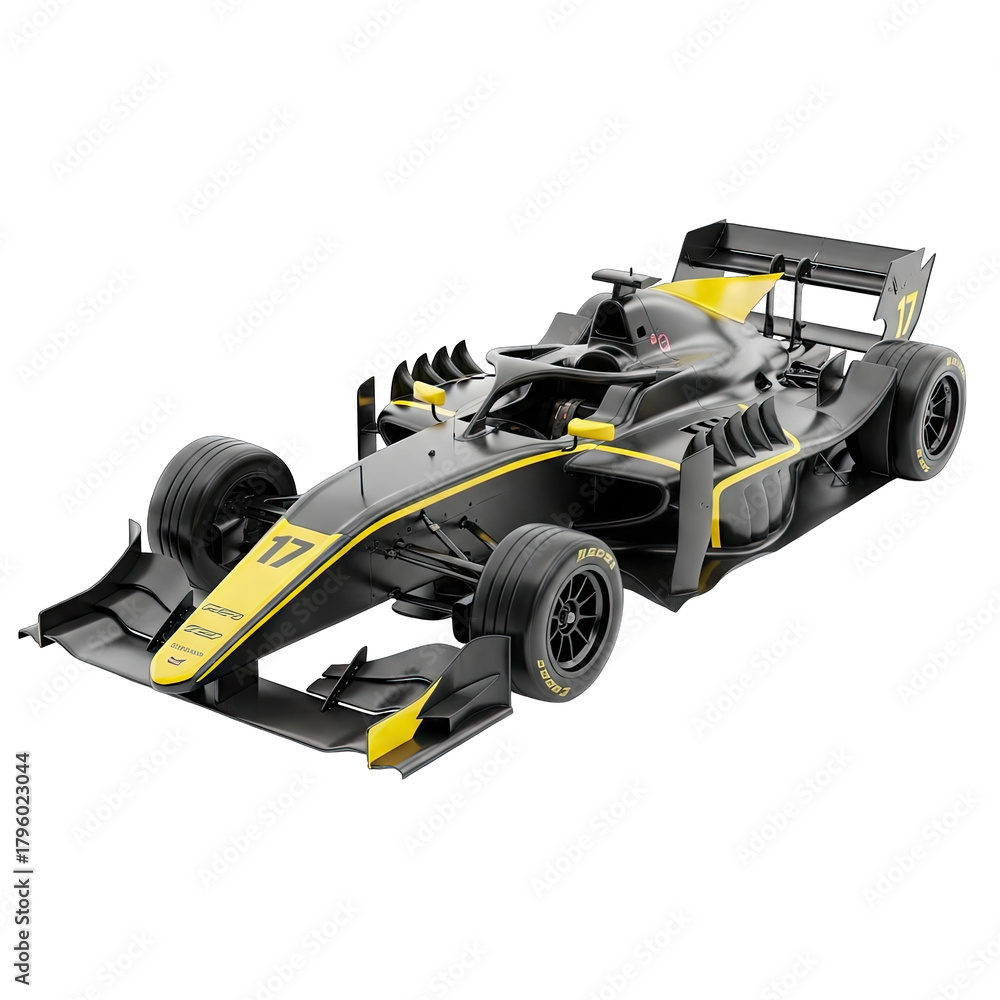 Obraz premium Modern Formula One Race Car With Black and Yellow Accents On Transparent Background For Sports And Competition Concepts