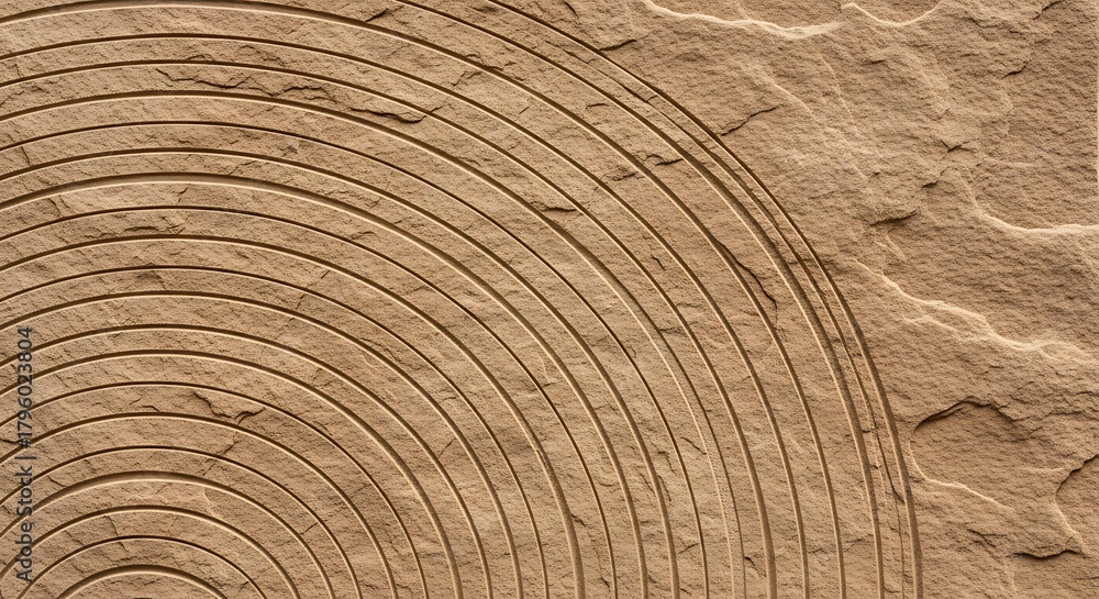 Fototapeta premium Captivating carved stone texture featuring a modern concentric arc design that adds sophisticated visual interest to any architectural project