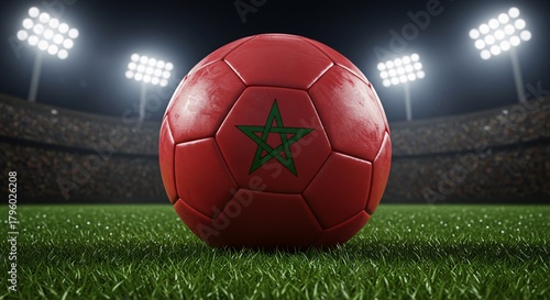 Morocco soccer ball on a stadium lawn